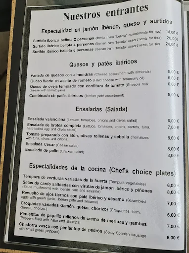 Carta de Cervecería Blanca